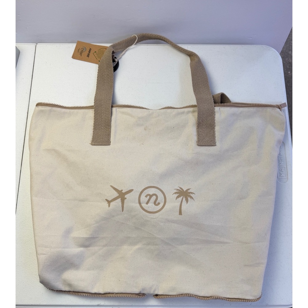 Terry Town Bags Recycled Canvas Packable Tote Bag NWT Cream Tan Travel Beach 22"